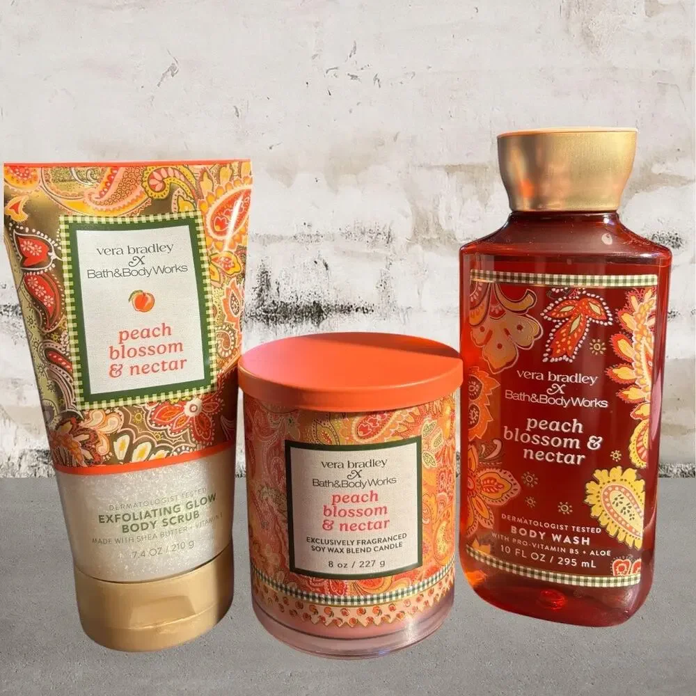 Vera Bradley x Bath & Body Works Peach Blossom & Nectar Bundle Set NEW